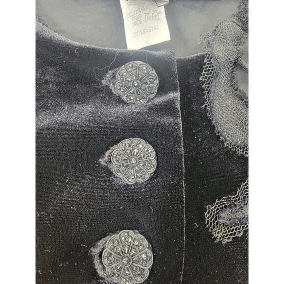 Hanky Panky Jacket Womens XL Black Velour Floral Applique Made USA bolero - Picture 5 of 9